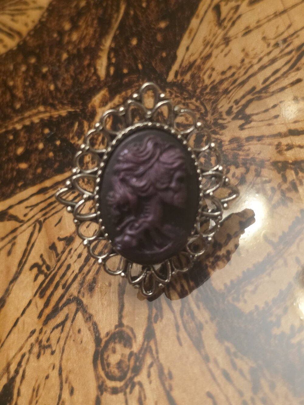 Resin Skeleton Lady In Silver Tone Bezel Adjustable Ring Handmade